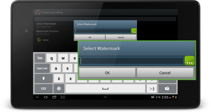 SureVideo Settings Browse Watermark