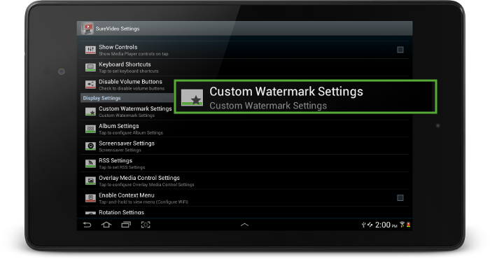 SureVideo Settings Custom Watermark