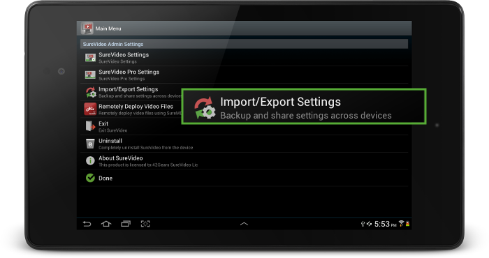 SureVideo Export Import Settings