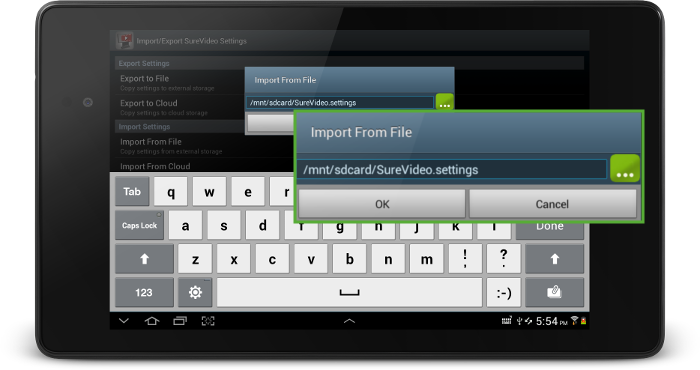 SureVideo Browse Setting to File