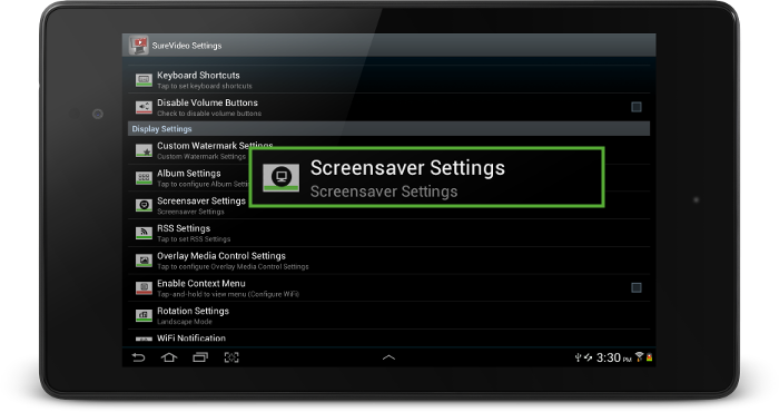 SureVideo Settings Screensaver Settings