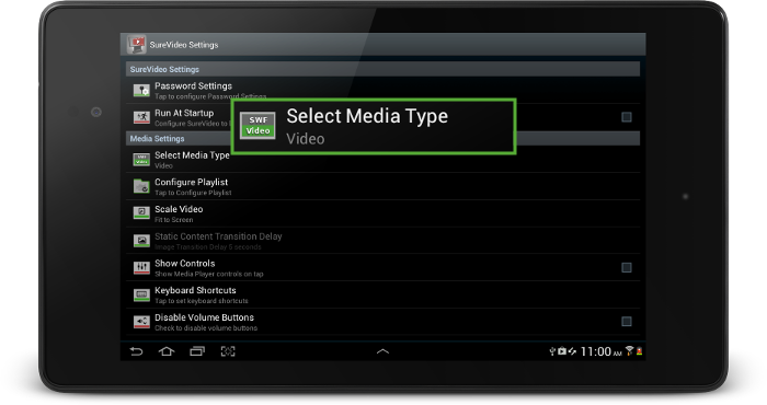 SureVideo Select Media Type