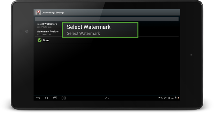 SureVideo Settings Select Watermark