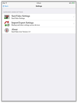 SureFox Settings Screen